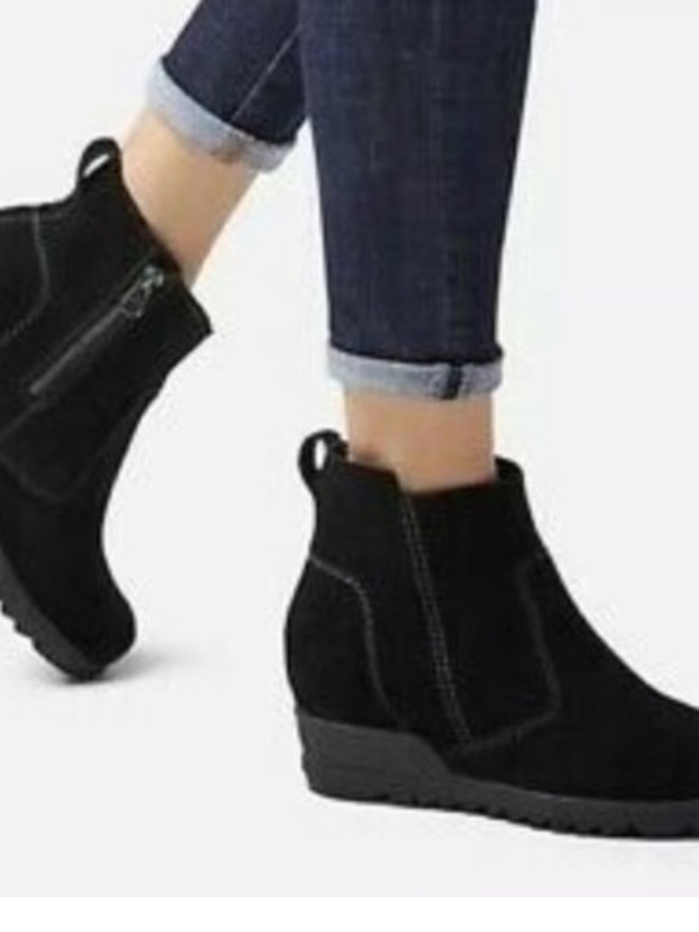 SOREL EVIE Pull On Ankle Boots Black Suede Wedge Waterproof Womens 9.5